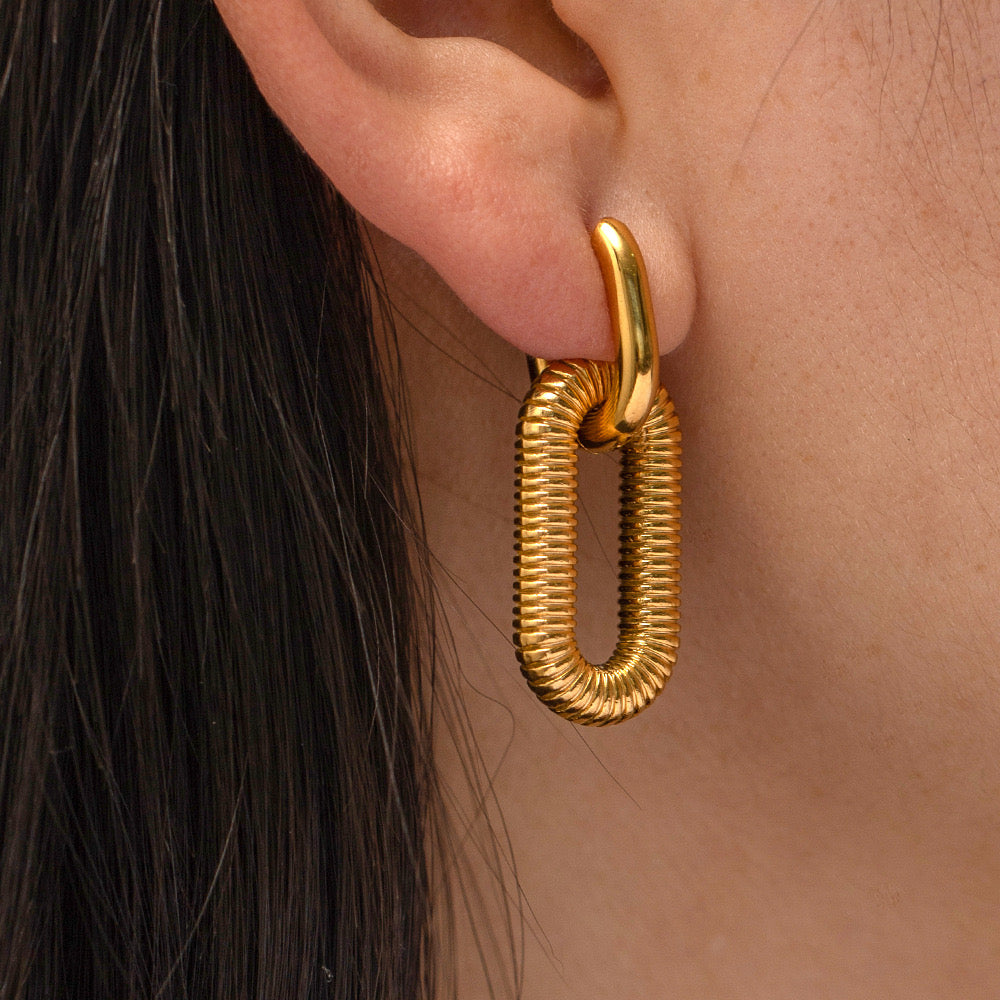 18K Gold Double Hoop Dangle Huggie Earrings