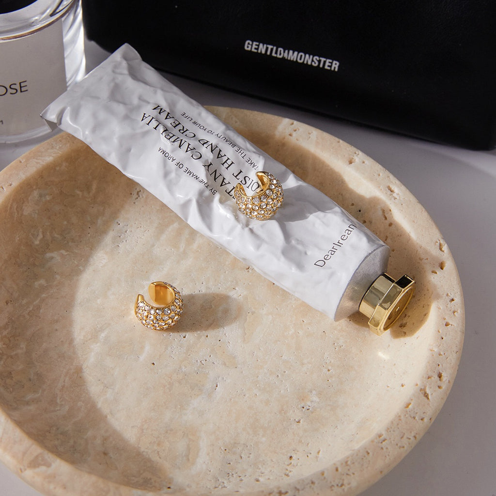 18K Gold Diamond Fever Huggie Earrings Ear Cuff Set
