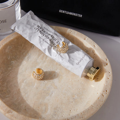 18K Gold Diamond Fever Huggie Earrings Ear Cuff Set