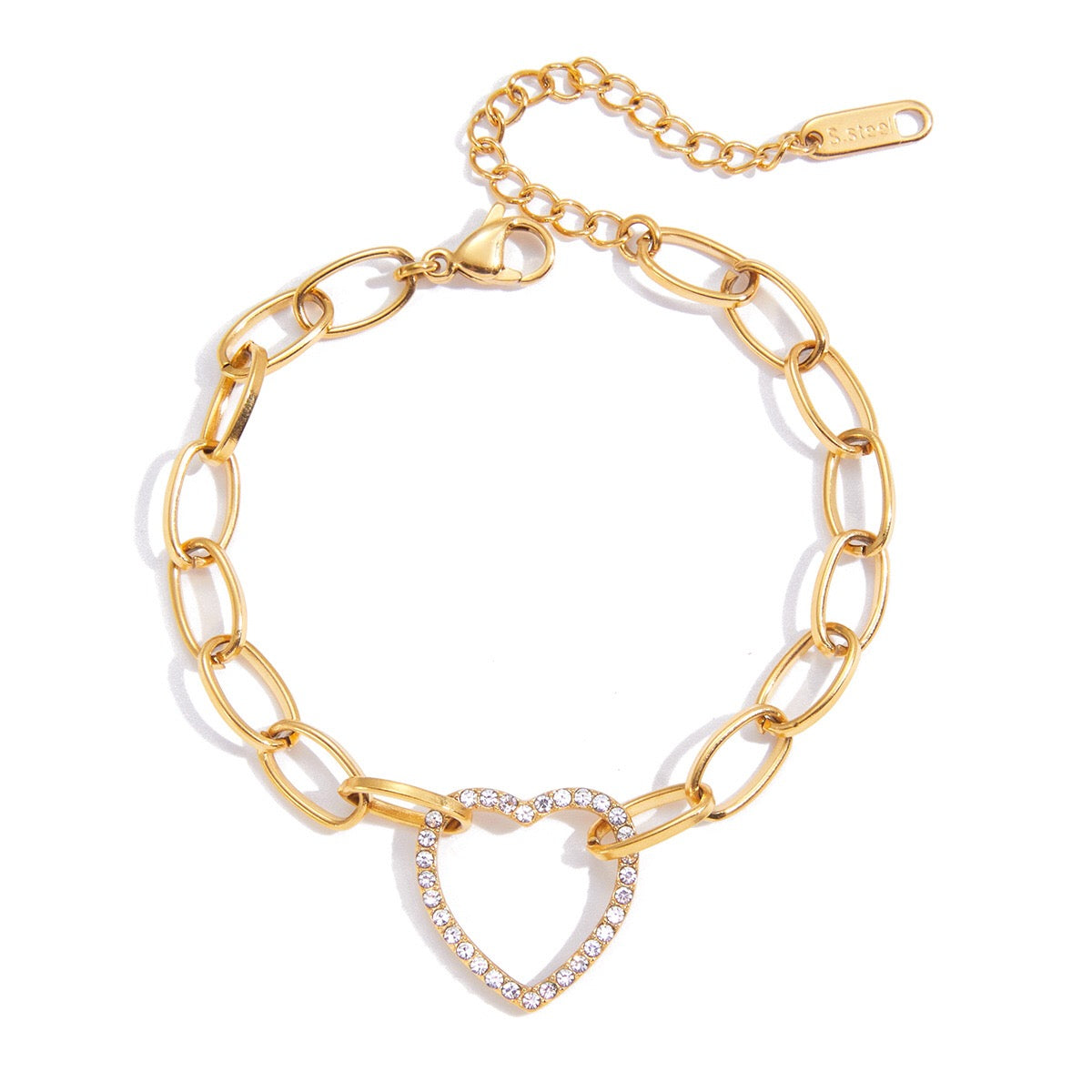 18K Gold Bling Heart Circle Chain Bracelet