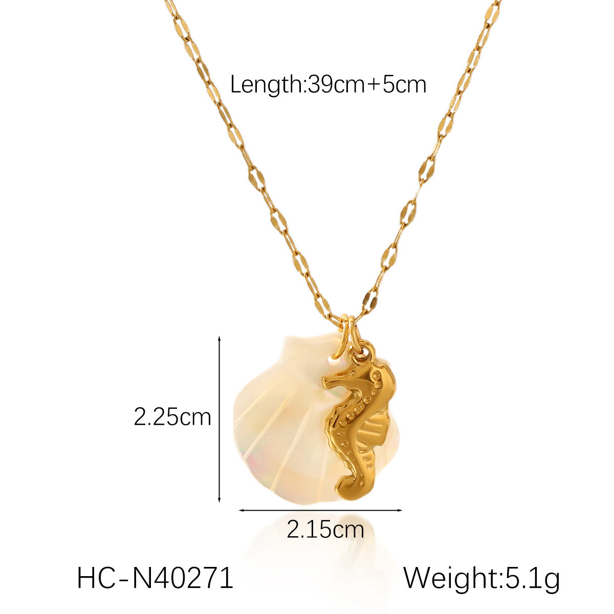 18K Gold Mother of Pearl Seashell Ocean Charm Pendant Necklace