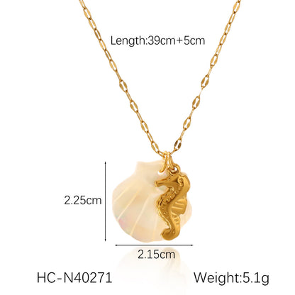 18K Gold Mother of Pearl Seashell Ocean Charm Pendant Necklace