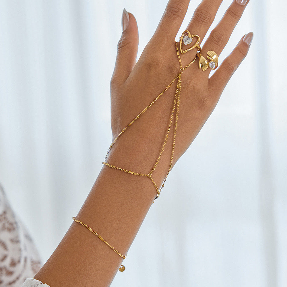 18K Gold Chic Connected Dainty Hand Chain Bracelet