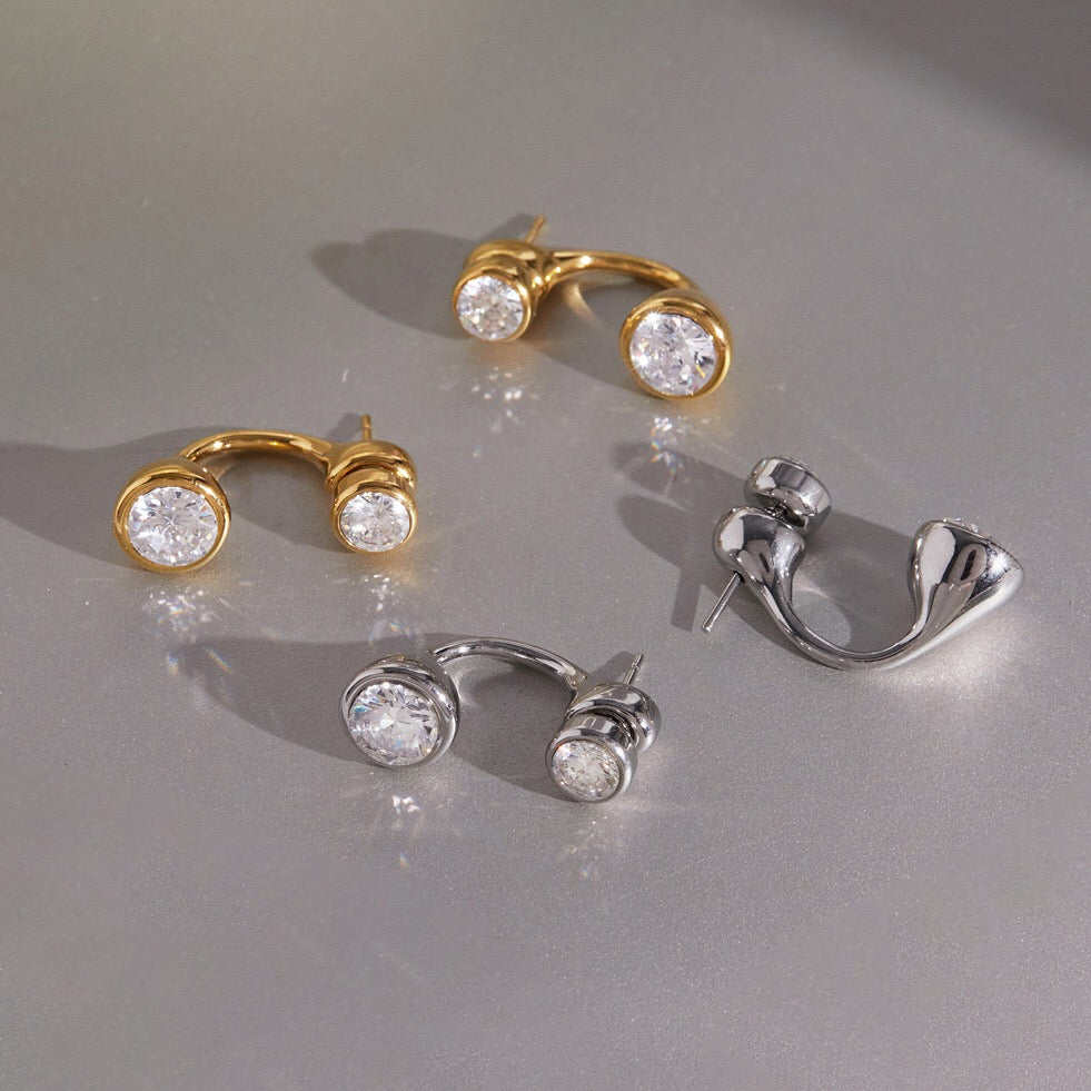 18K Gold and Silver Twin Flame Bezel Jacket Earrings