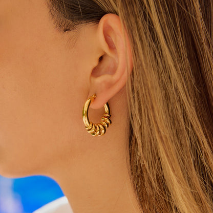 18K Gold Linked Rings Small Hoop Huggie Earrings