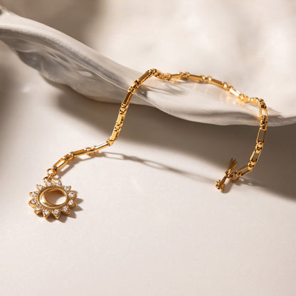 18K Gold Solstice Glow Sun Paperclip Chain Toggle Bracelet Jewelry Set