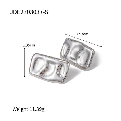 18K Gold Puffy Rectangle Statement Stud Earrings