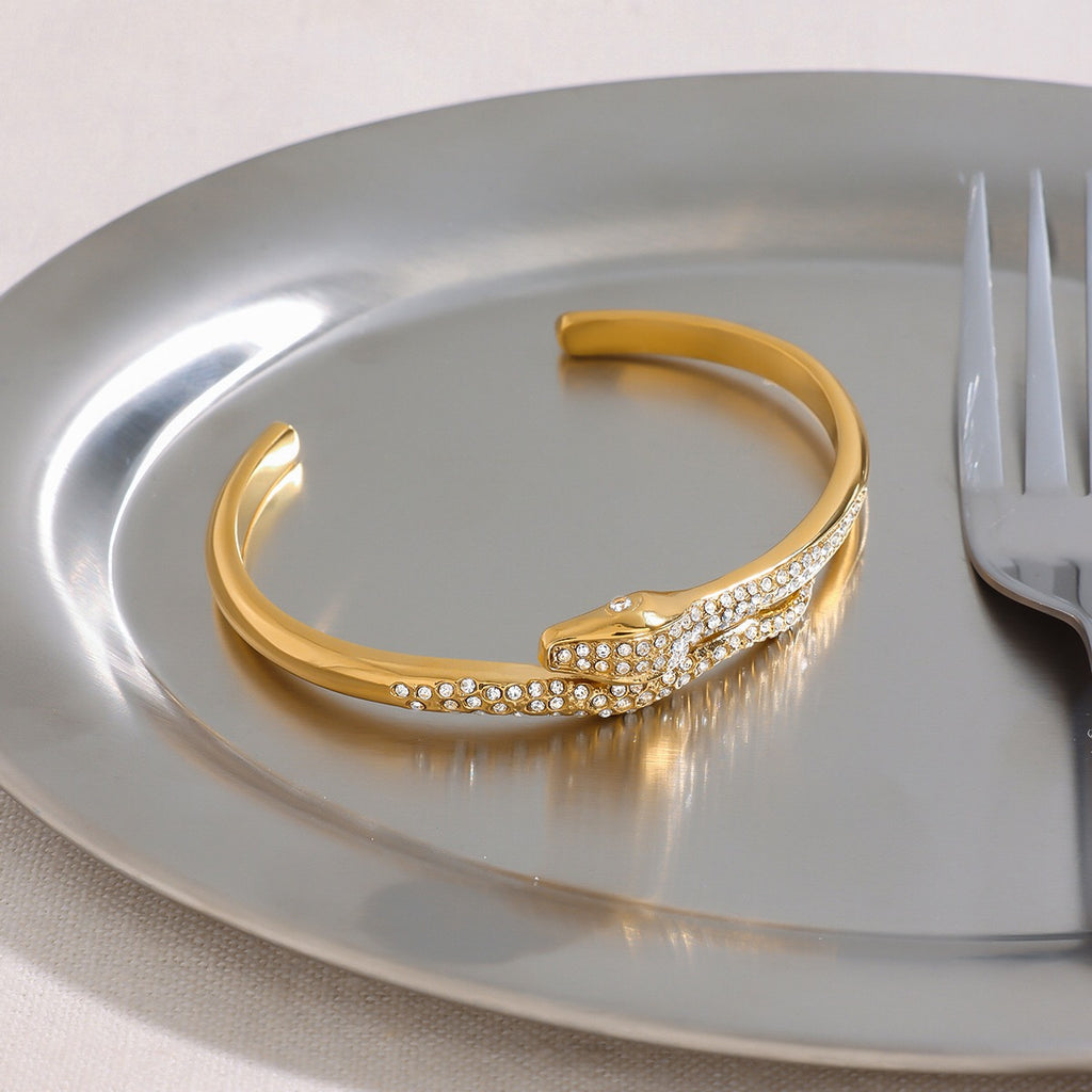 18K Gold Serpent Seduction Statement Bangle Bracelet Stack