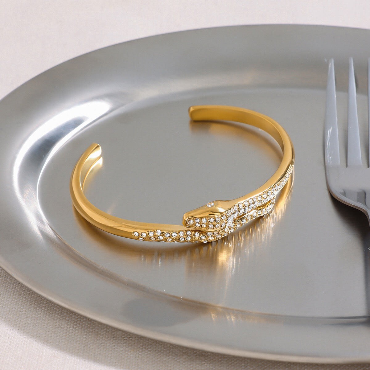 18K Gold Serpent Seduction Statement Bangle Bracelet Stack