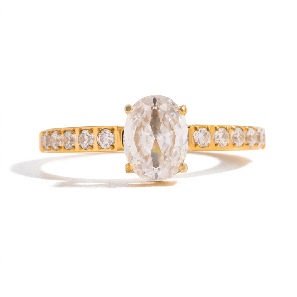 18K Gold Flirt Alert Flower Heart Statement CZ Stacking Ring