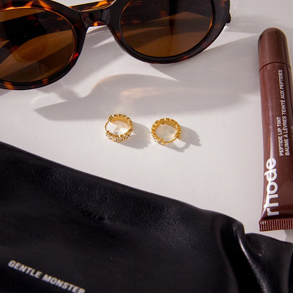 18K Gold Daily Luxe Small Hoop Huggie Earrings Ear Cuffs Stack