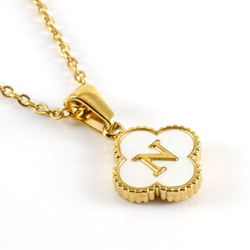 18K Gold Initial Clover Pendant Necklace