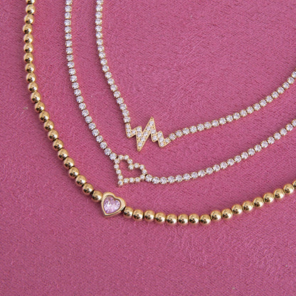 18K Gold Dreamy Bling Heart Bow Tennis Chain Bracelet Stack
