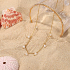 18K Gold Dainty Floating Pearl Chain Necklace
