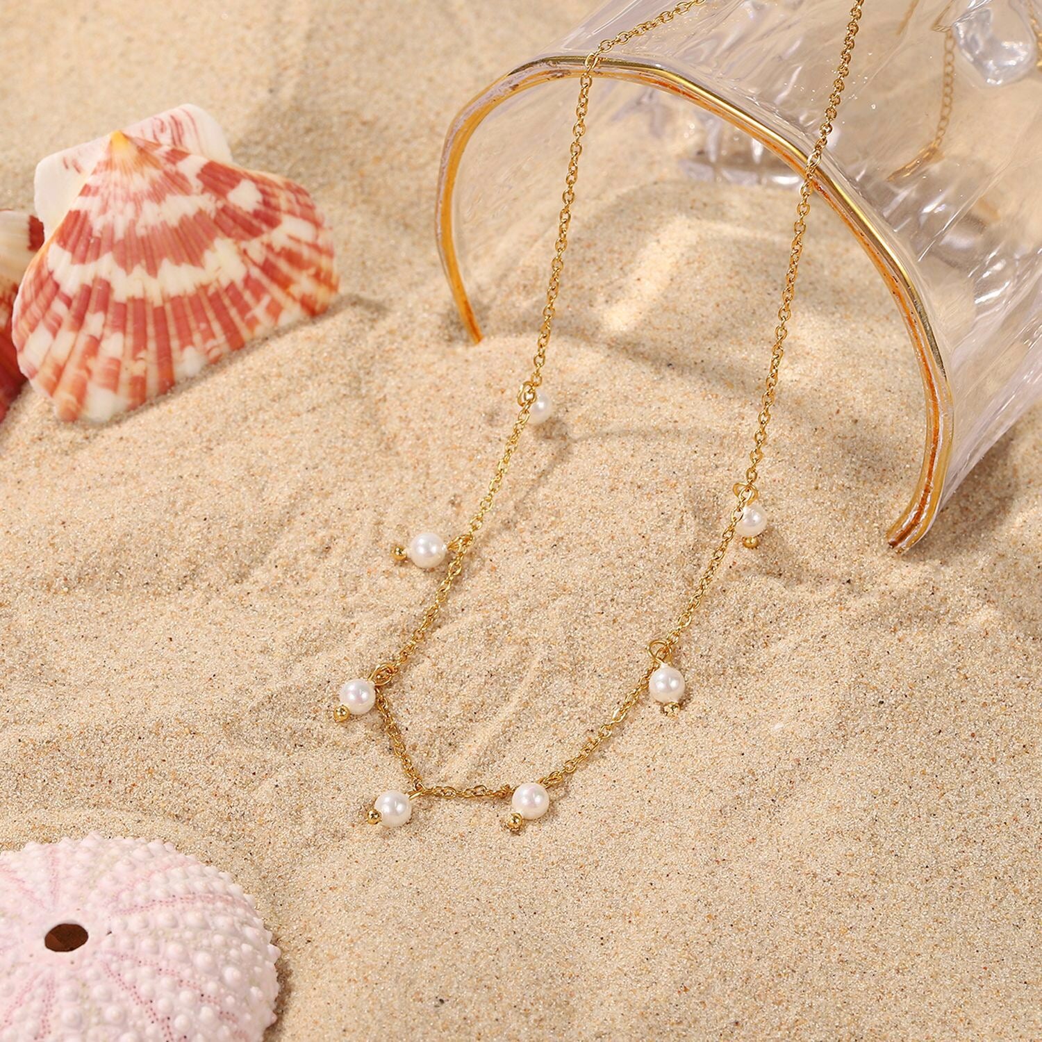 18K Gold Dainty Floating Pearl Chain Necklace