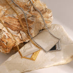 18K Gold Mother of Pearl Triangle Pendant Figaro Chain Necklace