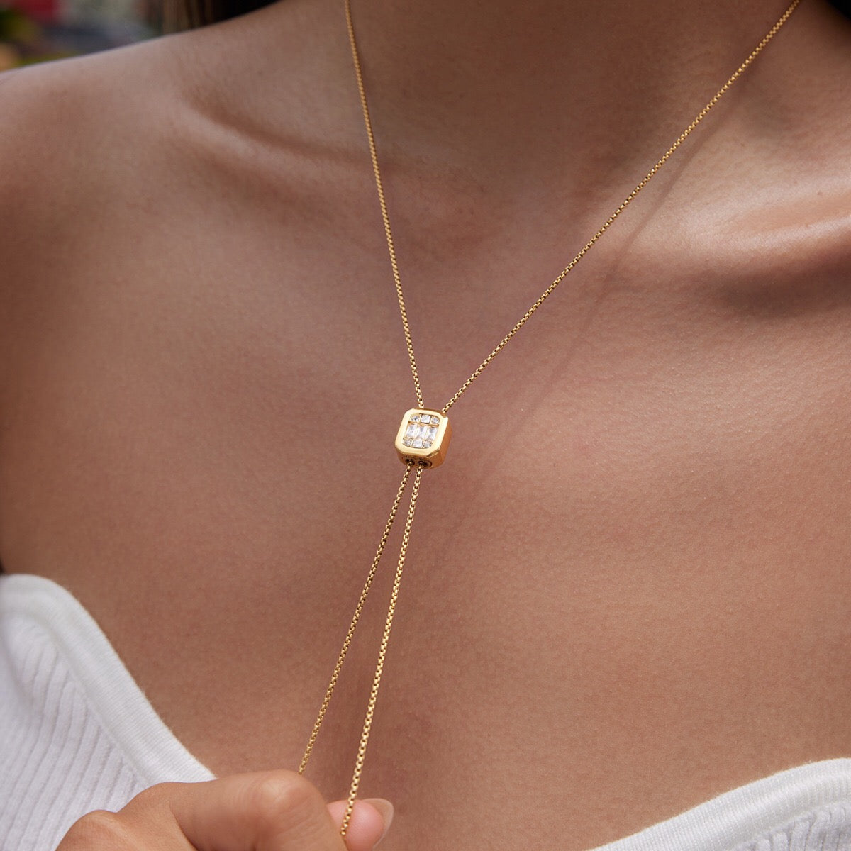 18K Gold Skin Deep Adjustable Lariat Chain Necklace