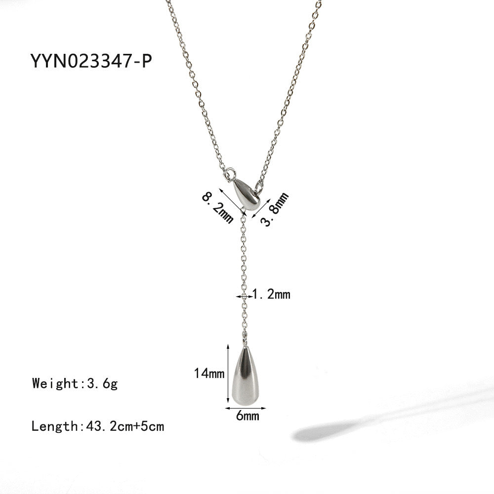 18K Gold Minimalist Raindrop Dainty Lariat Necklace