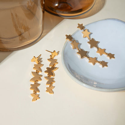 18K Gold Butterfly Star Drop Dangle Earrings