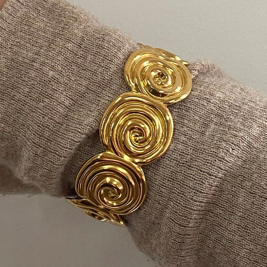 18K Gold Ocean Swirl Statement Cuff Bangle Bracelet