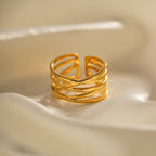 18K Gold Crossover Band Cuff Ring