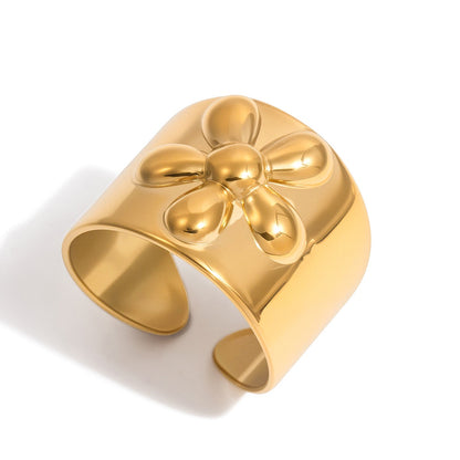 18K Gold Gentle Strength Flower Statement Band Ring