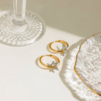 18K Gold and Silver Two Tone Shiny Star Dangle Huggie Earrings