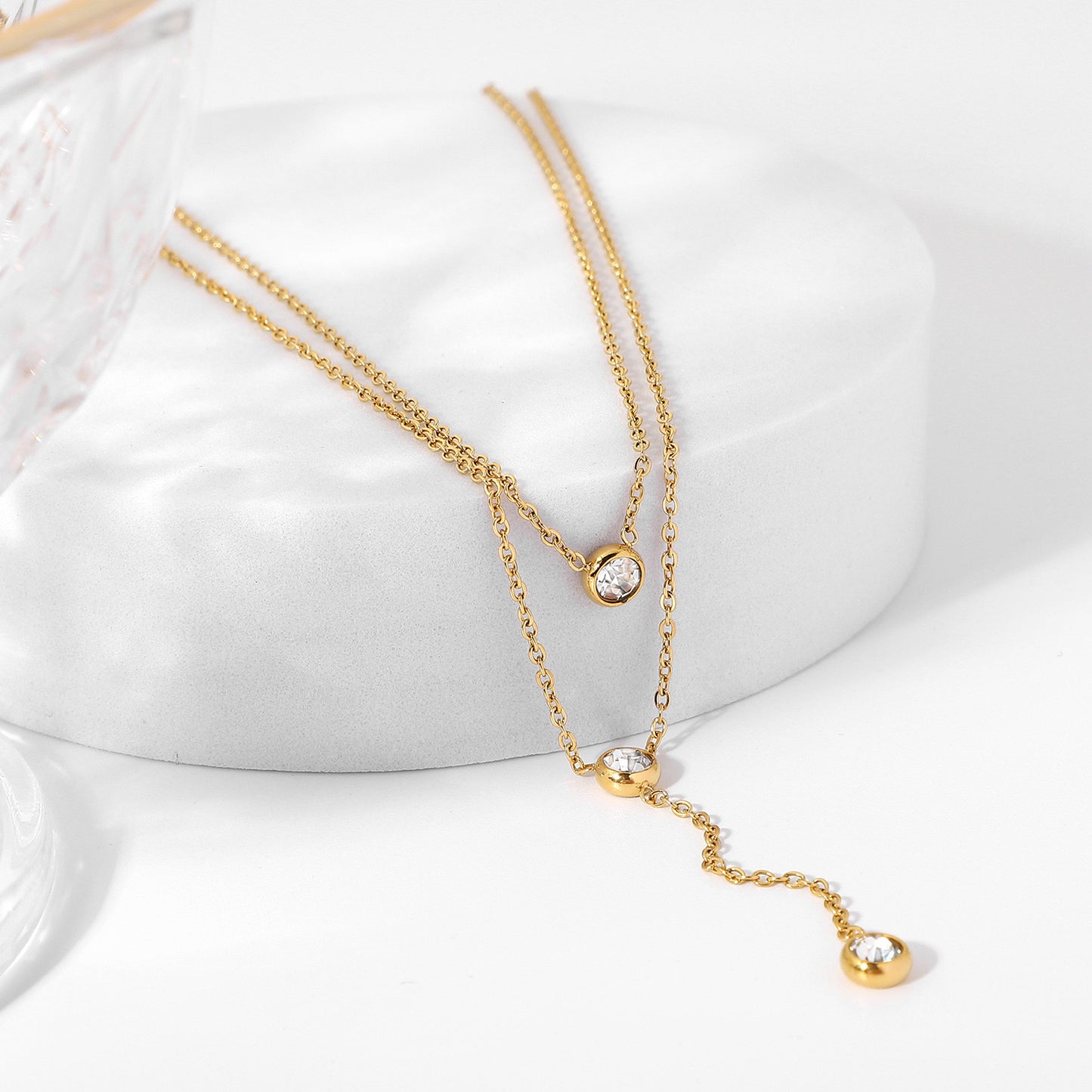 18K Gold Layered Lariat Necklace