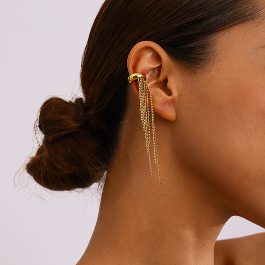 18K Gold Drop Dangle Ear Cuff