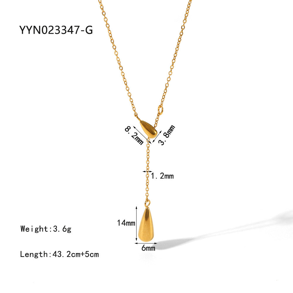 18K Gold Minimalist Raindrop Dainty Lariat Necklace