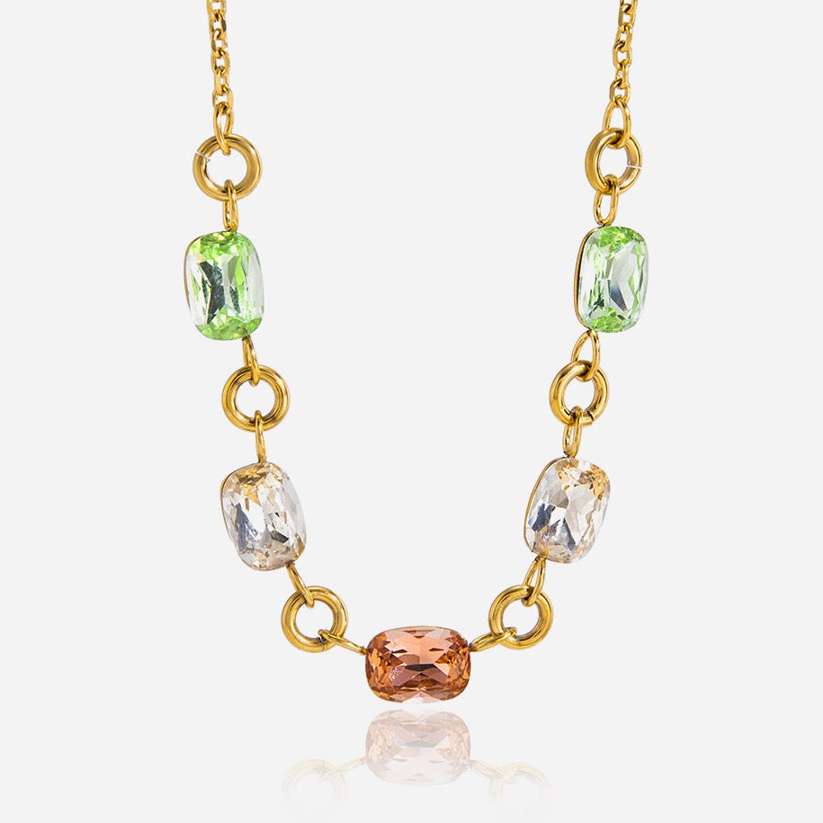 18K Gold Summer Spritz Color Gem Statement Chain Necklace