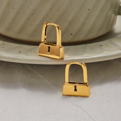 18K Gold Locked in Small Hoop Huggie Earrings