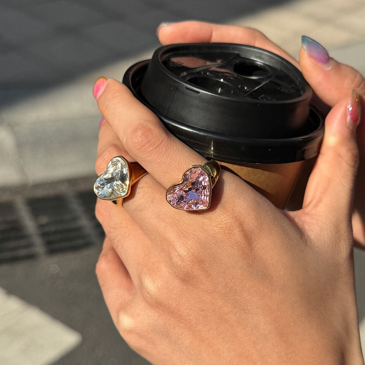 18K Gold Glam Romance Pink Heart Statement Ring