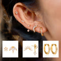 18K Gold Tiny Desire Dainty Huggie Cartilage Earrings Set