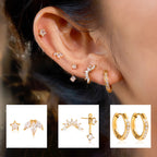18K Gold Tiny Desire Dainty Huggie Cartilage Earrings Set