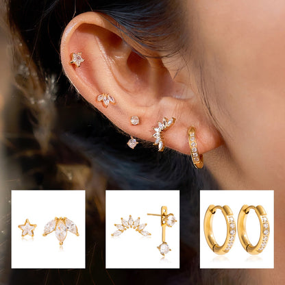 18K Gold Tiny Desire Dainty Huggie Cartilage Earrings Set