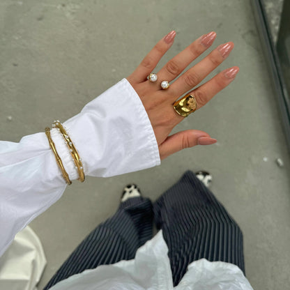 18K Gold Graceful Command Pearl Statement Cuff Ring