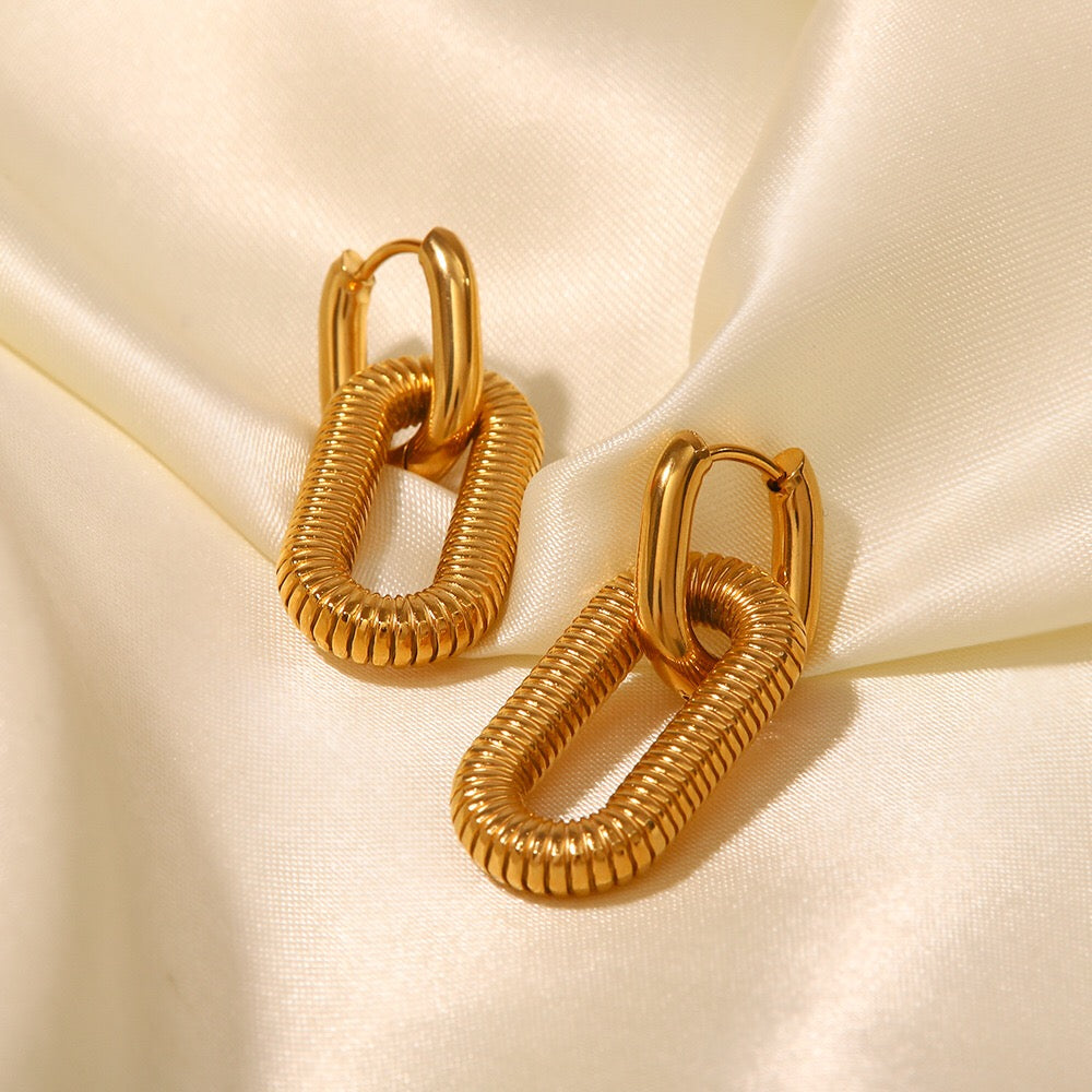 18K Gold Double Hoop Dangle Huggie Earrings