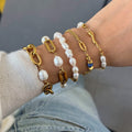 18K Gold Elegant Harmony Pearl Paperclip Chain Bracelet Stack