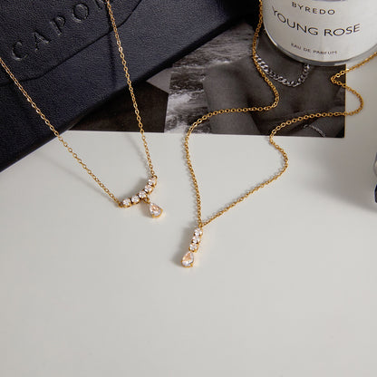 18K Gold High-wattage sparkle Pedant Y Shape Layered Necklace Set