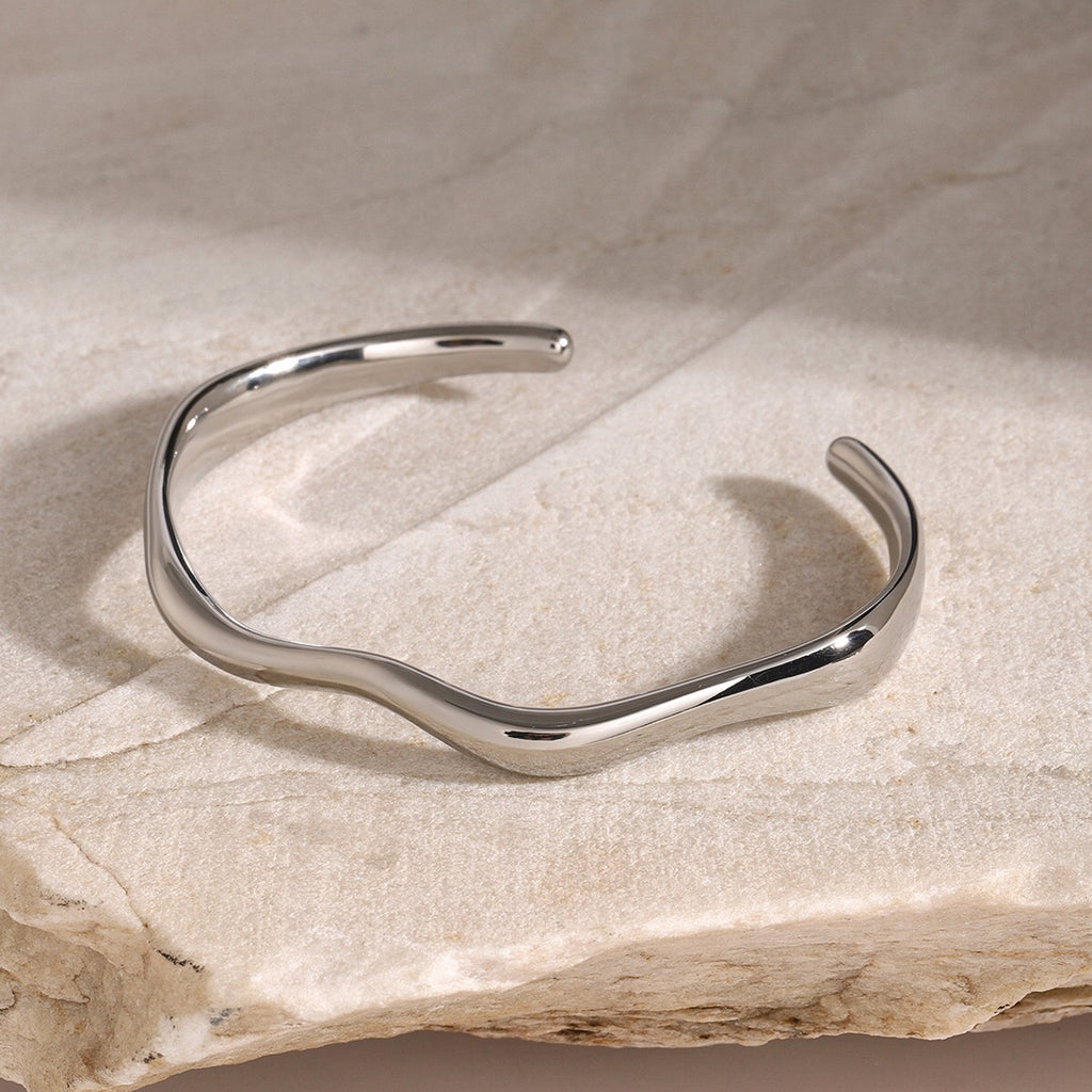 18K Gold Surf Statement Wave Cuff Bangle Bracelet