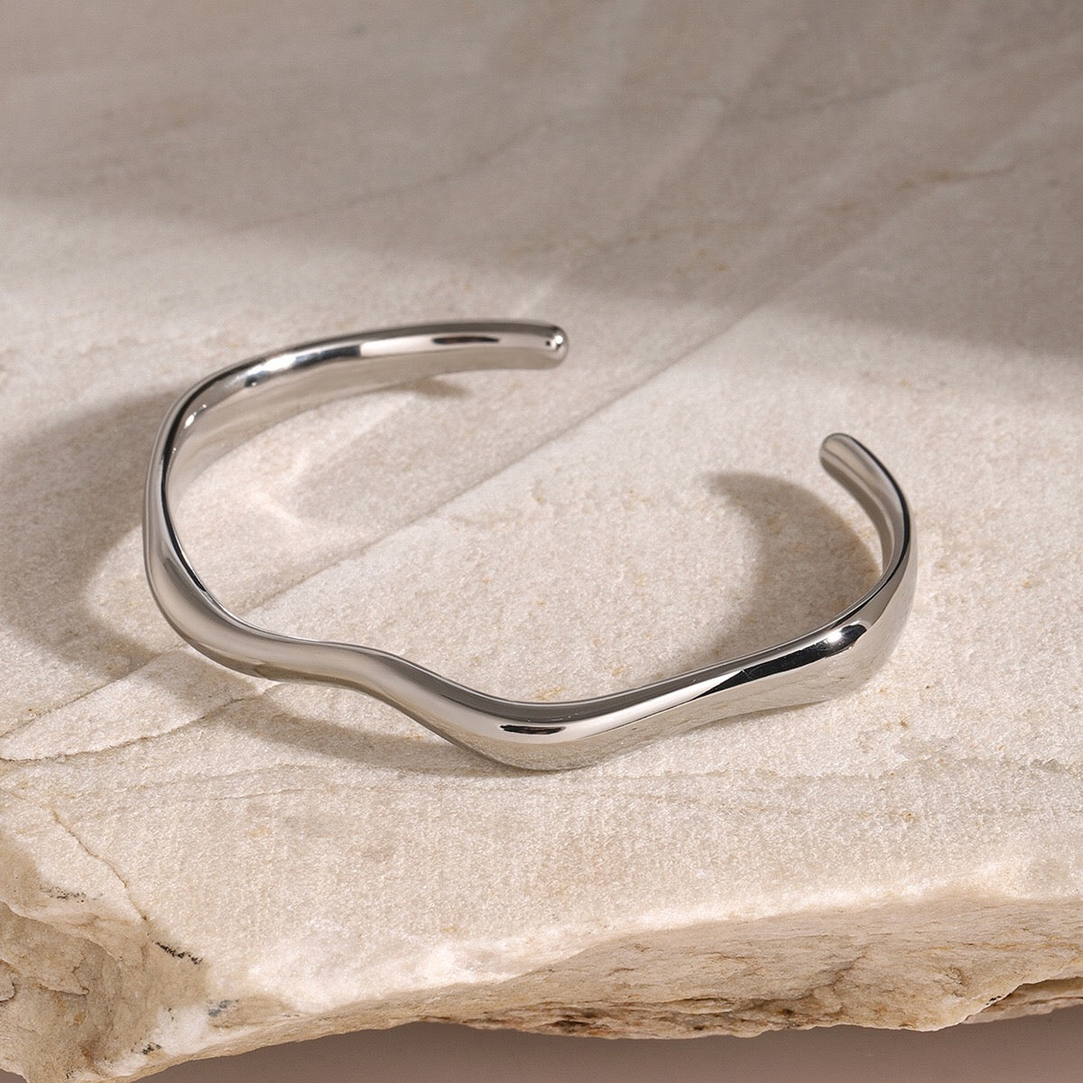 18K Gold Surf Statement Wave Cuff Bangle Bracelet