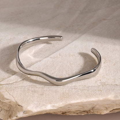 18K Gold Surf Statement Wave Cuff Bangle Bracelet