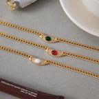 18K Gold Empire Gemstone Cuban Link Chain Statement Necklace