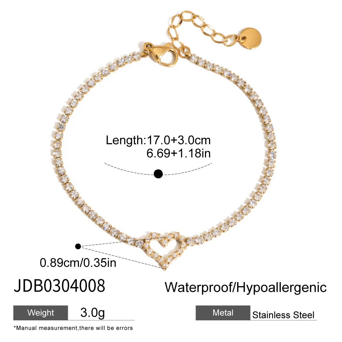 18K Gold Dreamy Bling Heart Bow Tennis Chain Bracelet Stack