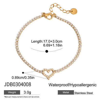18K Gold Dreamy Bling Heart Bow Tennis Chain Bracelet Stack