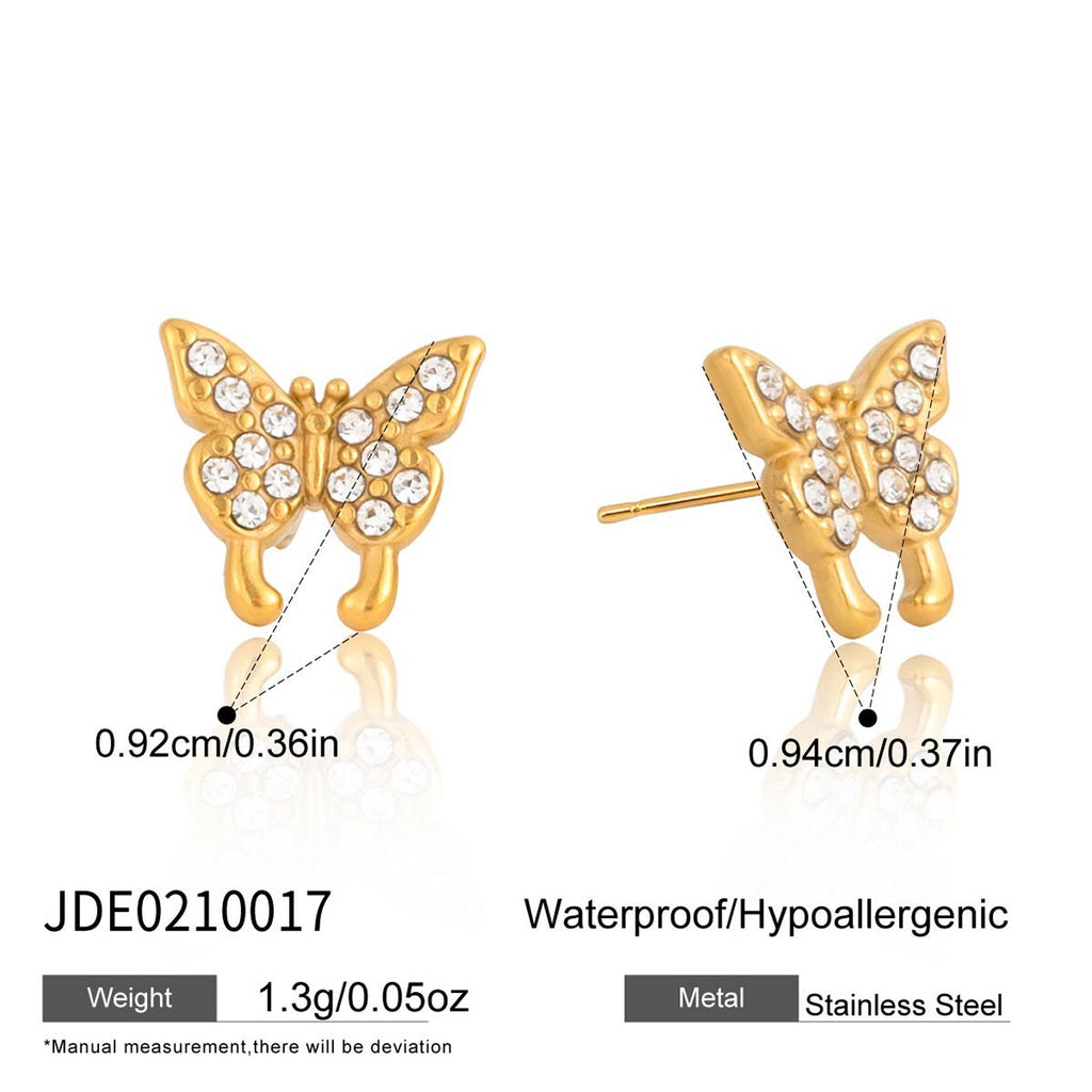 18K Gold Mini Icons Pave Heart Butterfly Cartilage Earrings Ear Studs