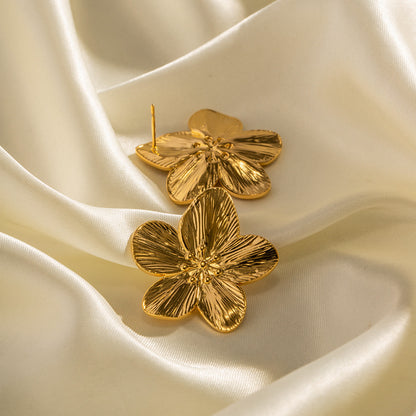 18K Gold Cherry Blossom Statement Stud Earrings