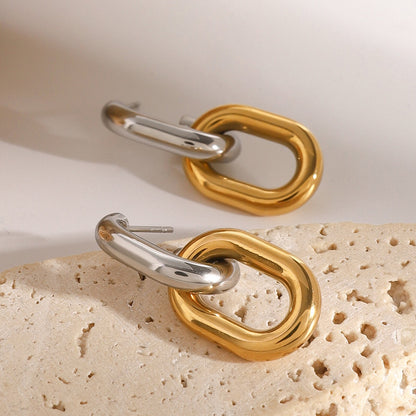 18K Gold and Silver Two Tone Knockout Hoop Dangle Earrings