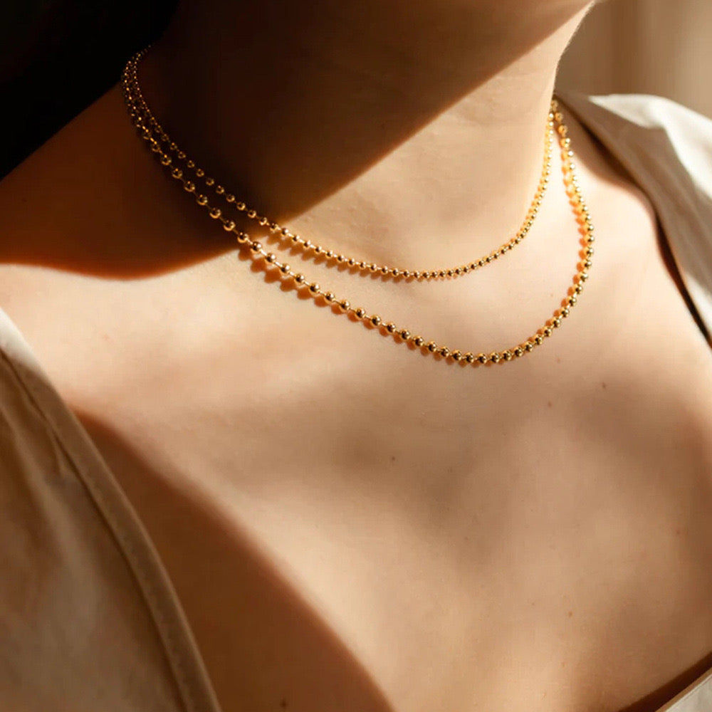 18K Gold Dainty Beaded Chain Layered Necklace Set